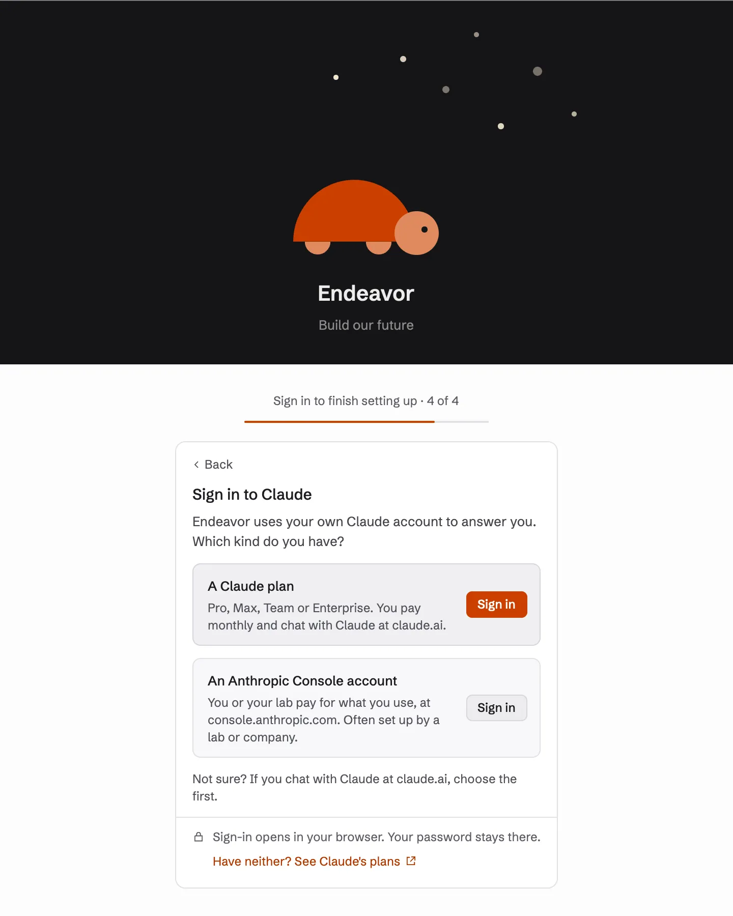 The “Sign in to Claude” screen, with the two kinds of account to choose from